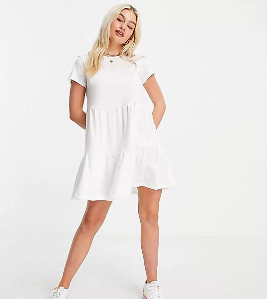New Look Petite – Kurzärmliges Hängerkleid aus Jersey in Weiß günstig online kaufen