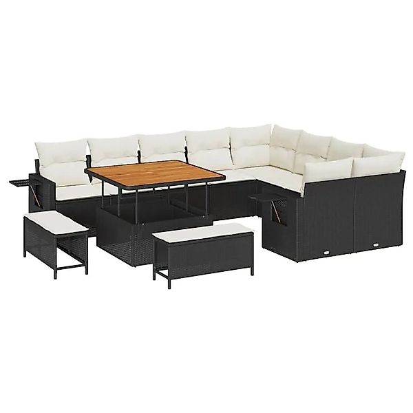 vidaXL Gartensofa-set mit Kissen 13-Tlg Schwarz und Creme Poly-Rattan 33637 günstig online kaufen