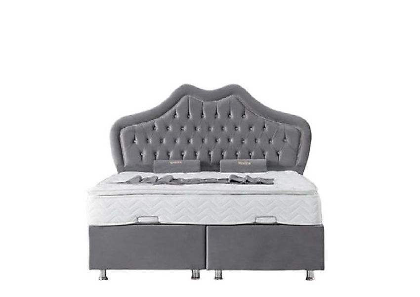 Xlmoebel Bett Boxspringbett Grau Doppelbett Chesterfield Stil Stoffbett (1- günstig online kaufen
