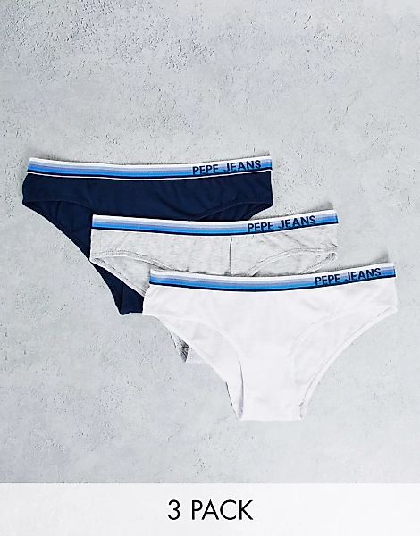 Pepe Jeans – Zola – 3er-Pack Slips in Weiß, Grau und Marineblau günstig online kaufen