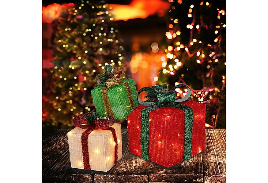 LALAHO LED Dekolicht LED Geschenkbox Weihnachtsdeko 3er Set, mit 60 warmwei günstig online kaufen
