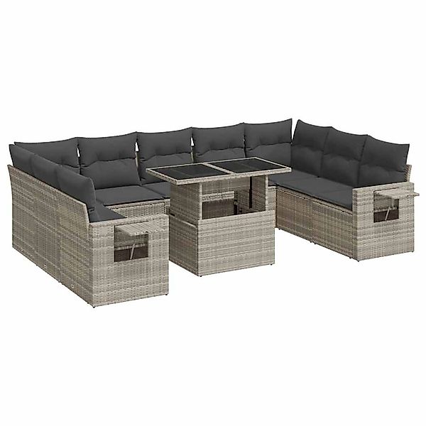 vidaXL 10-Tlg Garten-Sofagarnitur mit Kissen Hellgrau Poly Rattan 3326543 günstig online kaufen