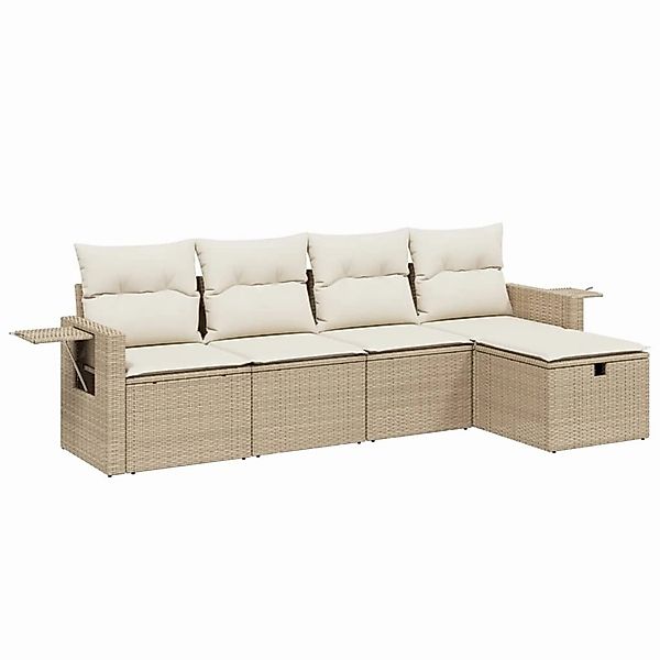 vidaXL 5-Tlg Garten-Sofagarnitur mit Kissen Beige Poly Rattan 3263774 günstig online kaufen