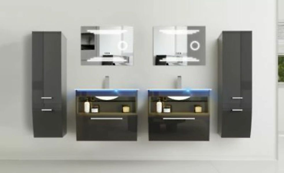 Faizee Möbel Badmöbel Set montiert Schwarz 2x Wachtischunterschränke 60 cm günstig online kaufen