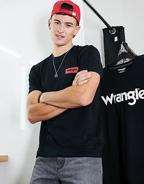 Wrangler – T-Shirt mit Block-Logo-Schwarz günstig online kaufen