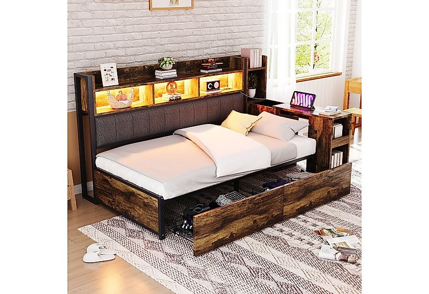 Flieks Daybett, Metallbett Kinderbett 90x200cm mit LED Aufladen Schubladen günstig online kaufen