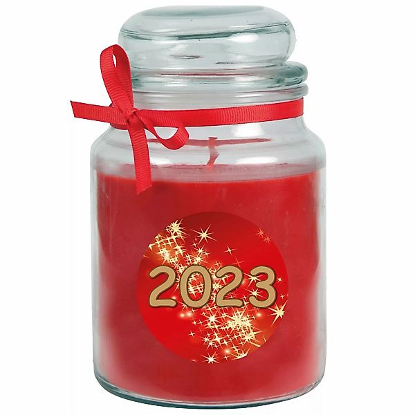 HS Candle Duftkerze & Glas Neujahr Rot Bonbon 110h günstig online kaufen