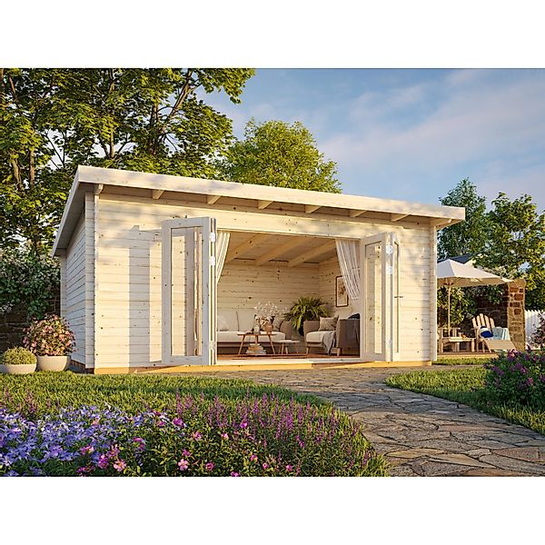 Palmako Gartenhaus Lea Bifold 530 x 380 cm Lackiert Grau-Weiß FSC® günstig online kaufen