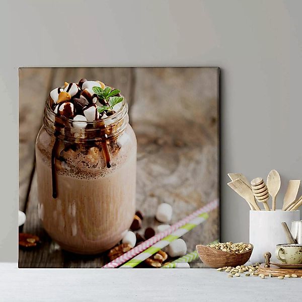Bricoflor Leinwand Bild Mit Süßigkeiten Café Wandbild Mit Milkshake In Beig günstig online kaufen