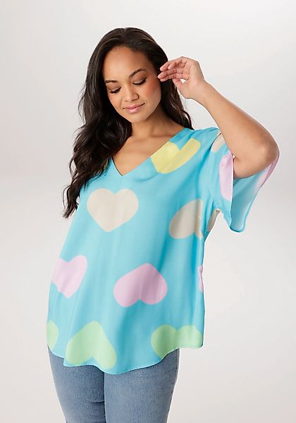 Aniston PLUS Schlupfbluse mit farbigen Herzen bedruckt- jedes Teil ein Unik günstig online kaufen