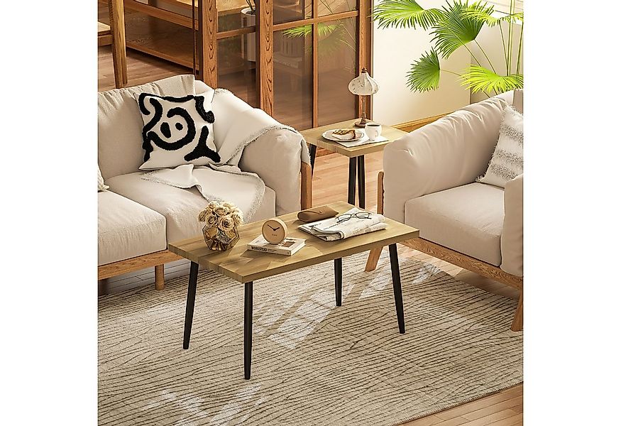 HOMCOM Couchtisch 2er Set Kaffeetisch mit Stahlrahmen (Sofatisch, 2-St., Be günstig online kaufen