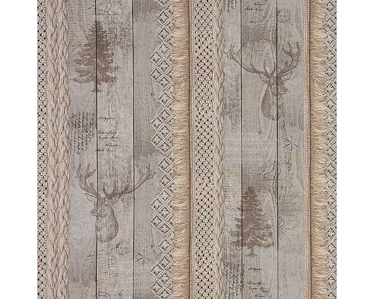 Stoff Dekostoff Digitaldruck Holz Latten Hirschkopf natur braun 1,40m, Digi günstig online kaufen
