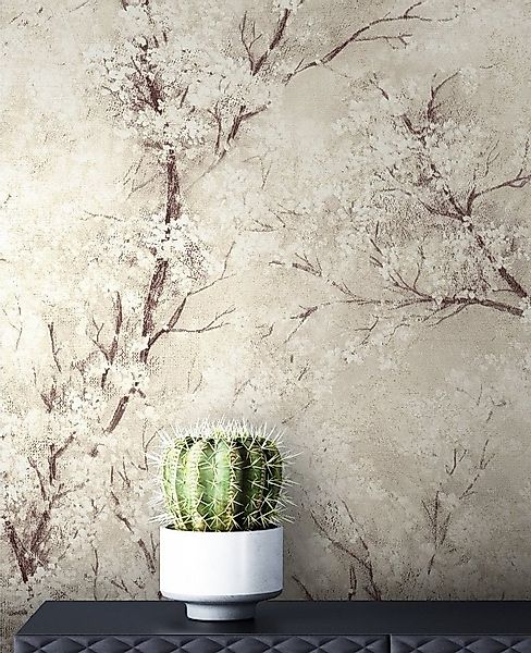 Newroom Vliestapete Bene Muster 1, Beige Tapete Leicht Glänzend Floral - Bl günstig online kaufen