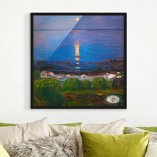 Bild mit Rahmen Kunstdruck - Quadrat Edvard Munch - Sommernacht am Meeresst günstig online kaufen