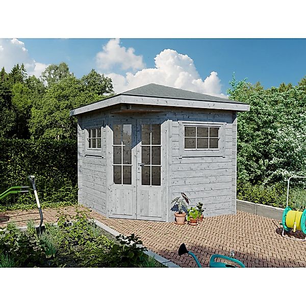 Fjordholz 5-Eck Gartenhaus Modell Evelyn 2A Grau Imprägniert günstig online kaufen