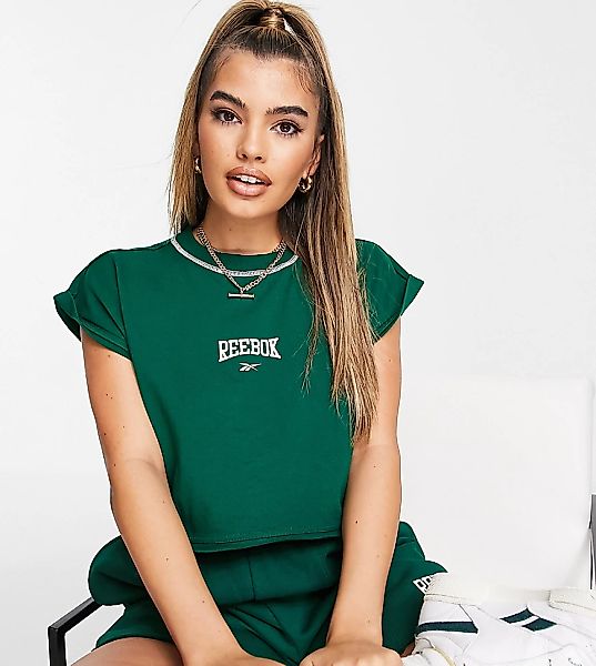 Reebok – Kurzes Basketball-Oberteil in Grün mit überschnittenen Schultern u günstig online kaufen