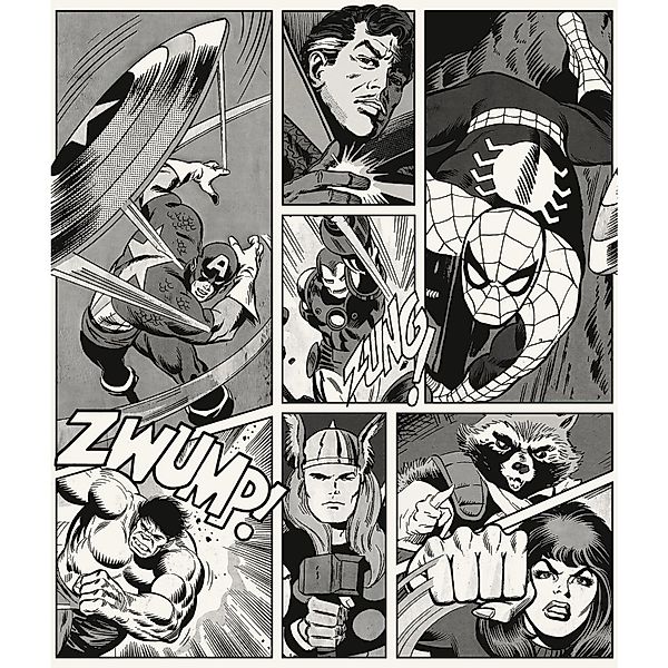 Komar Vinyl-Fototapete Marvel Classic Comic 212 cm x 250 cm Schwarz - Weiß günstig online kaufen