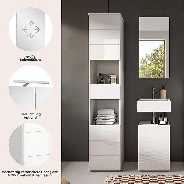 welltime Badmöbel-Set "Biel, Höhe 190 cm, Hochschrank, Unterschrank, Spiege günstig online kaufen