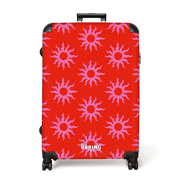 NoBoringSuitcases.com© Hartschalen-Trolley Rot mit rosa Sonnen günstig online kaufen