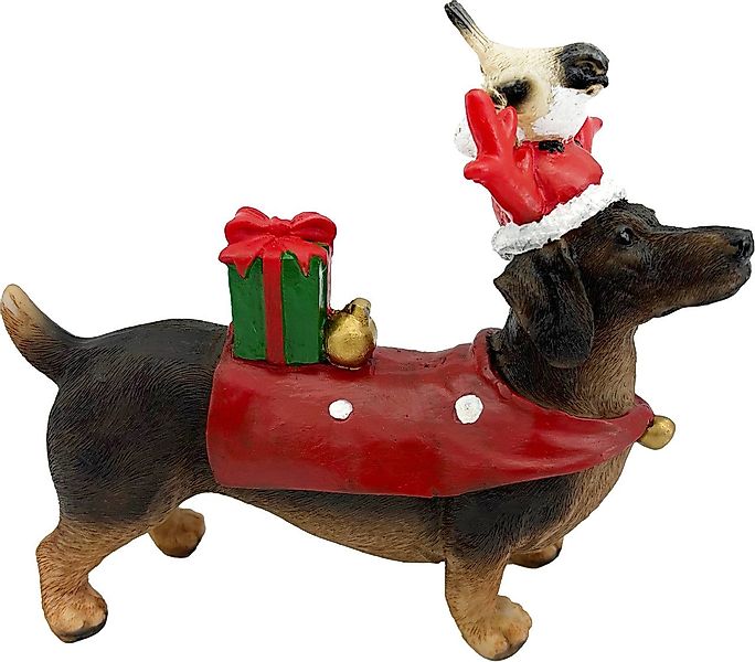 Trend Line Weihnachtsfigur Dekofigur Dackel Polyresin 17 cm bunt günstig online kaufen