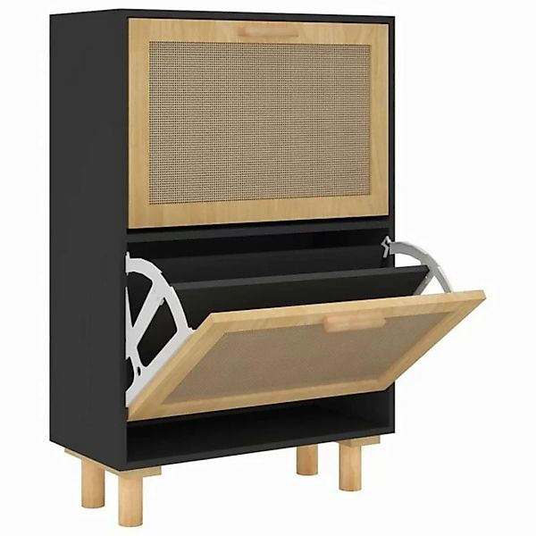 furnicato Schuhschrank Schwarz 52x25x80 cm Holzwerkstoff & Rattan Natur (1- günstig online kaufen