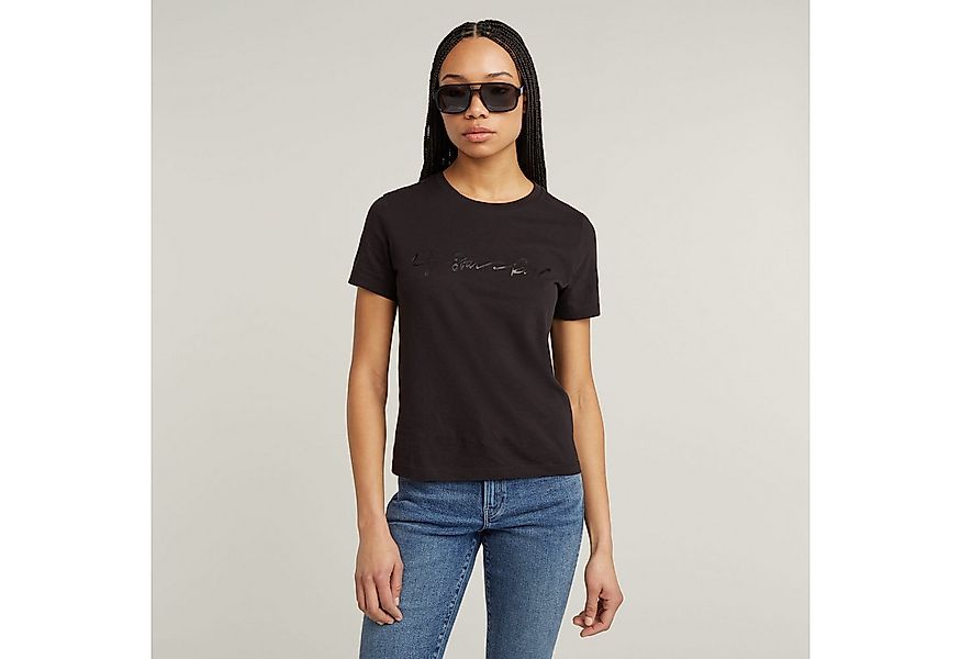 G-STAR T-Shirt G-Script Shiny R mit Ton-in-Ton Schriftzug günstig online kaufen