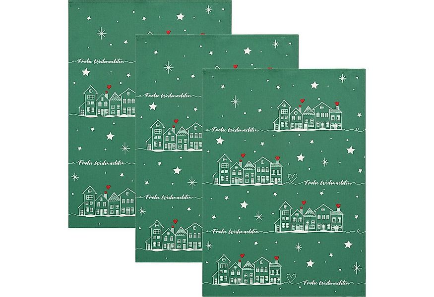 Erwin Müller Geschirrtuch Geschirrtuch "Häuschen" 3er-Pack, Baumwolle Motiv günstig online kaufen