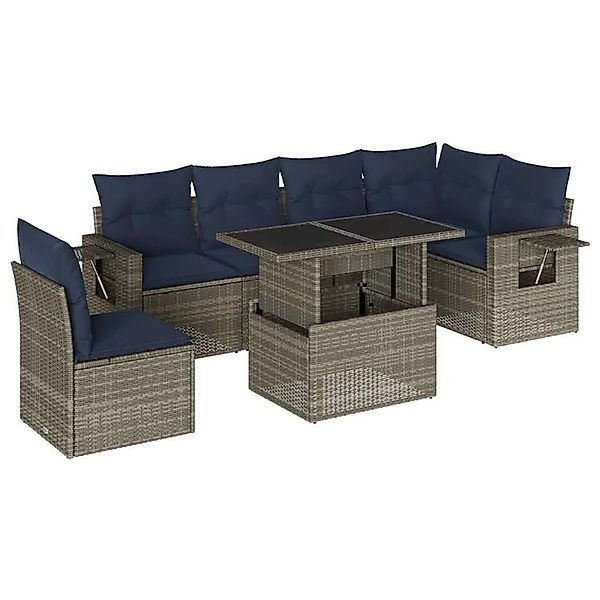 vidaXL 7-Tlg Gartensofa-Set mit Kissen Grau Polyrattan 3267941 günstig online kaufen