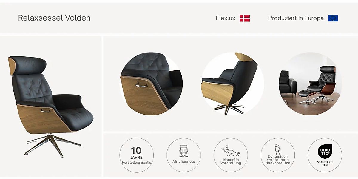 FLEXLUX Relaxsessel "Volden Fernsehsessel, verstellbarer Rücken- & Kopfstüt günstig online kaufen