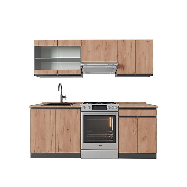 Vicco R-Line Küchenzeile Goldkraft Eiche/Anthrazit 200 cm AP Eiche ohne E-G günstig online kaufen