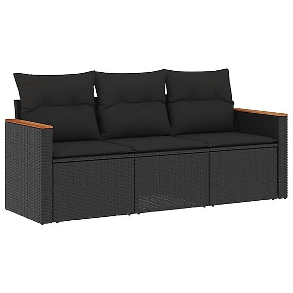 vidaXL 3-Tlg Garten-Sofagarnitur mit Kissen Schwarz Poly Rattan 3258156 günstig online kaufen