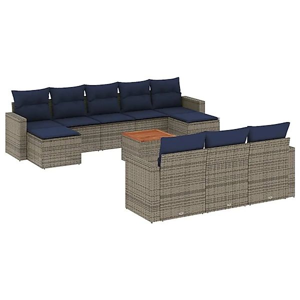 vidaXL 11-Tlg Gartensofa-Set mit Kissen Grau Polyrattan 3256677 günstig online kaufen