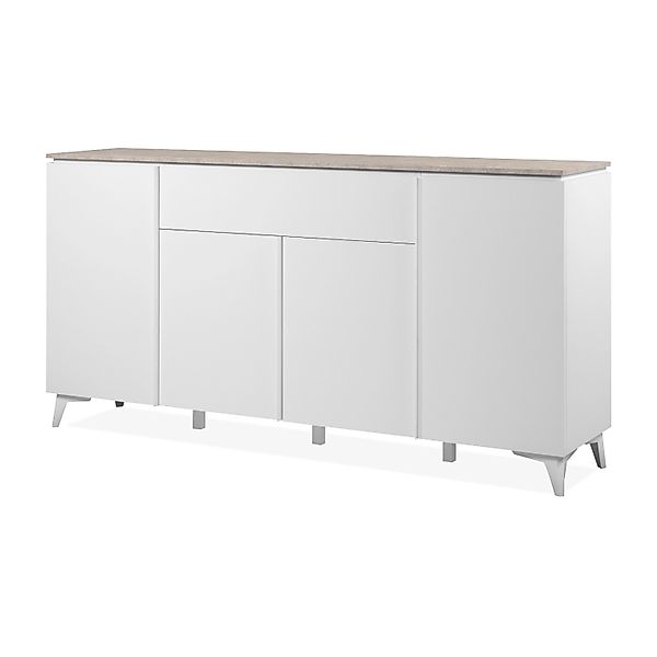 Furn.Design Sideboard Weiß und Sandstein 177 cm 4-türig 6 Fächer Modern Vis günstig online kaufen