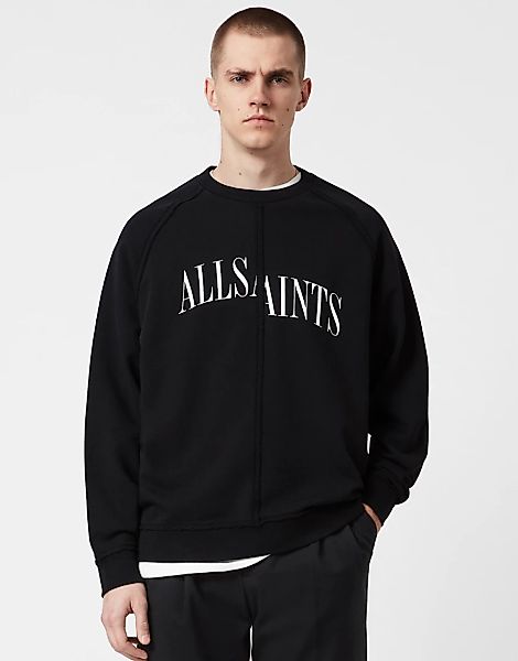 AllSaints – Diverge – Sweatshirt in Schwarz mit auseinandergehendem Logo un günstig online kaufen