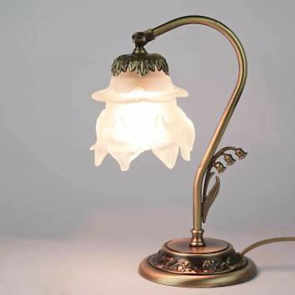 Tischlampe Glasschirm Weiß Echt-Messing Floral günstig online kaufen