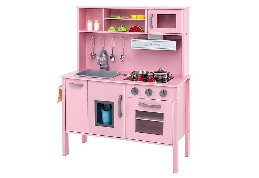KOMFOTTEU Spielküche Kinderspielküche Holzküche, mit Mikrowelle & Dunstabzu günstig online kaufen
