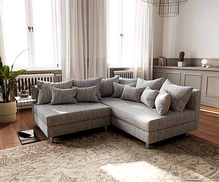 Ecksofa Clovis Hellgrau Strukturstoff Ottomane Rechts Modulsofa günstig online kaufen