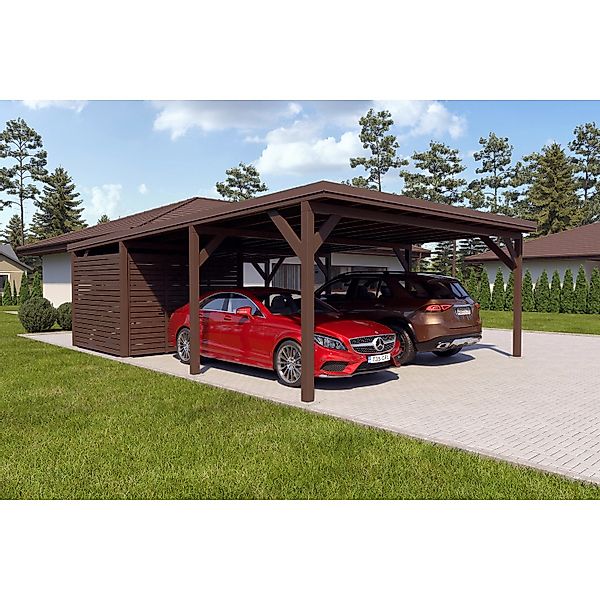 Holzbrüder Carport Ralf 52m² mit kl. Geräteraum Braun-Dunkelbraun günstig online kaufen