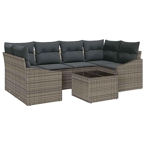 vidaXL Sofa Set mit Kissen mit Speicher 7-Tlg Grau Poly-Rattan 3355288 günstig online kaufen