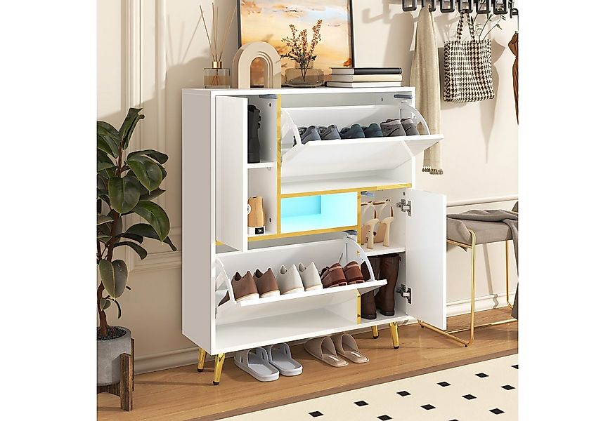 Merax Schuhkipper FSW200 mit LED-Beleuchtung (Hochglanzfront, 80x25x96 cm), günstig online kaufen