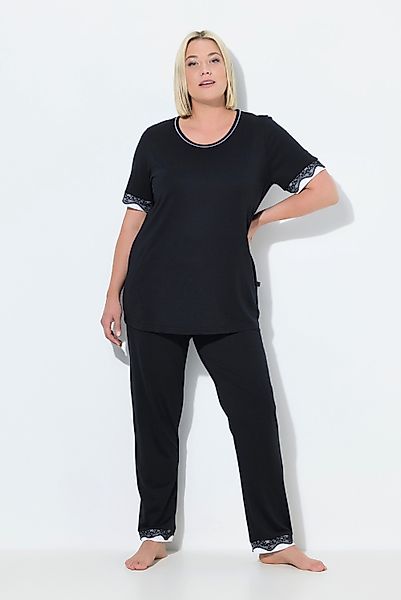 Ulla Popken Pyjama Pyjama Spitzenkanten Rundhals günstig online kaufen
