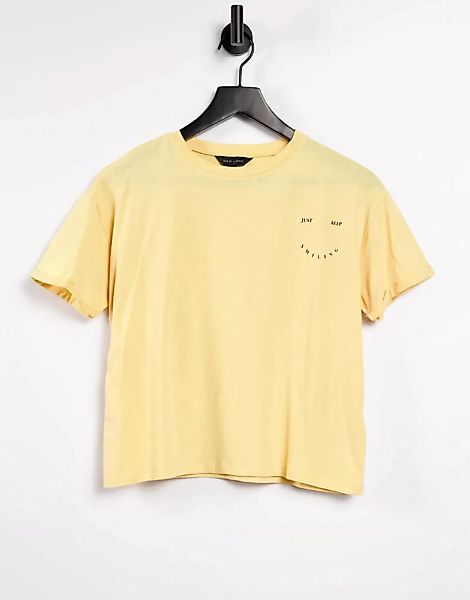 New Look – T-Shirt mit „Just Keep Smiling”-Slogan in Hellgelb günstig online kaufen