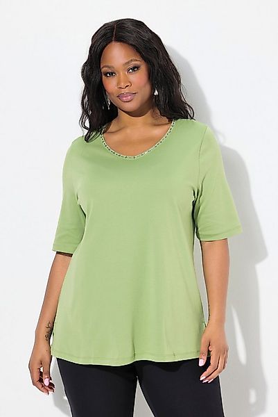 Ulla Popken T-Shirt T-Shirt A-Linie V-Ausschnitt Halbarm Pima Cotton günstig online kaufen