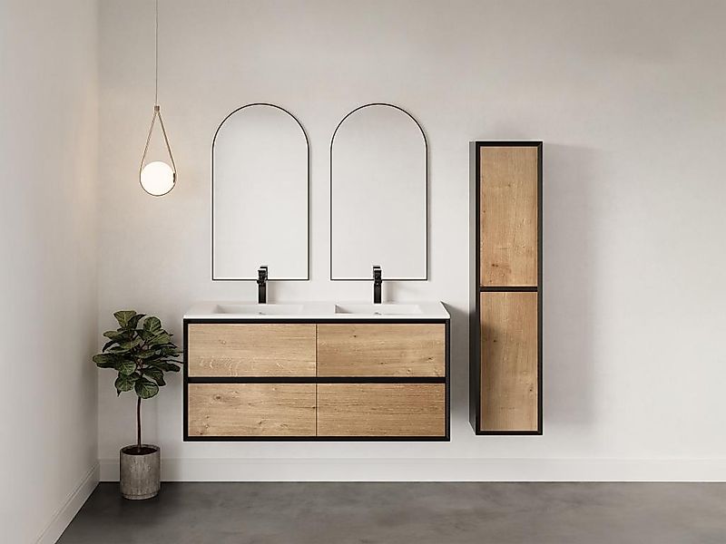 Waschbeckenunterschrank hängend mit Einbauwaschbecken & Badhochschrank - Ho günstig online kaufen