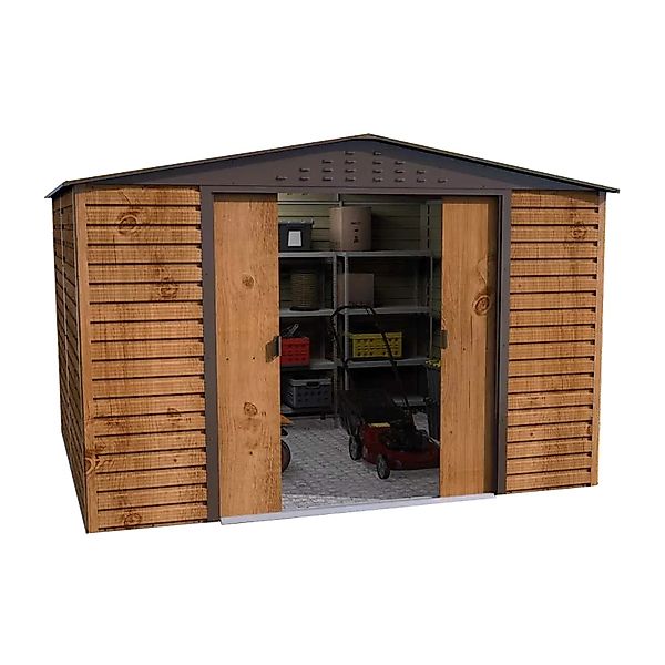 DURAMAX Metall-Gerätehaus Alpine 3x3m in Braun Holzoptik günstig online kaufen