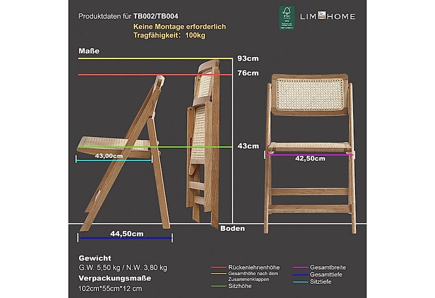 LIM HOME Klappstuhl TB000 (Packung, 1 St), Gestell aus Massiveholz FSC®, Si günstig online kaufen