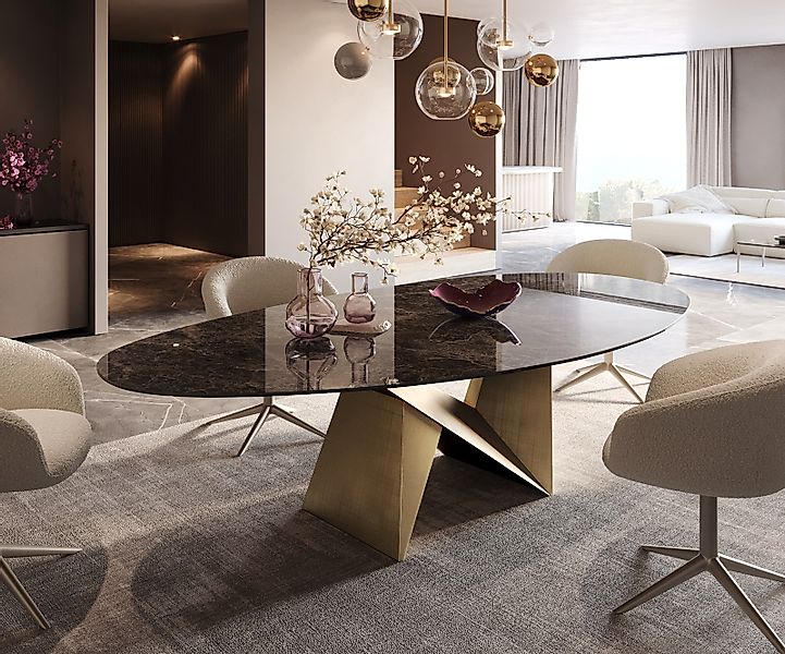 Esstisch Edge Oval 280x130 Keramik Laminam® Emperador Extra Lucidato Dunkel günstig online kaufen