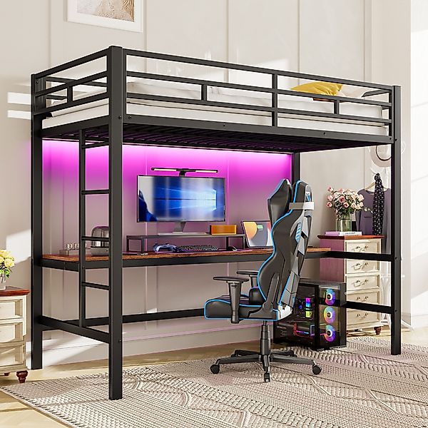 Flieks Hochbett Metallbett 90x200cm mit Leiter, günstig online kaufen