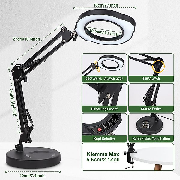 QUBEBU Lupenlampe Lupenleuchte 10X Lupenlampe Schreibtischlampe günstig online kaufen