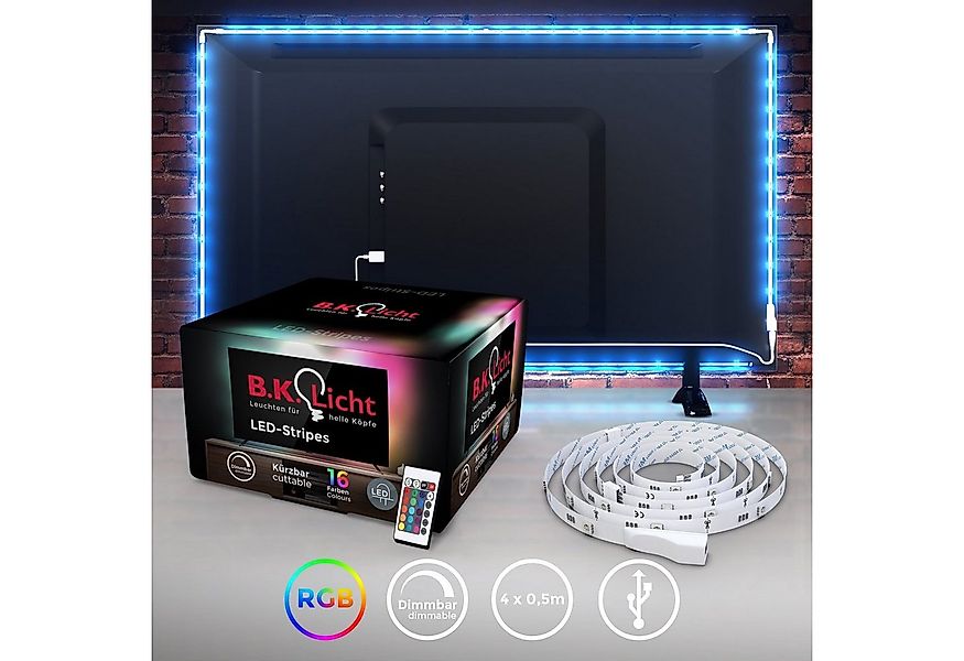 B.K.Licht LED-Streifen, LED TV Hintergrundbeleuchtung Backlight 2m USB RGB günstig online kaufen